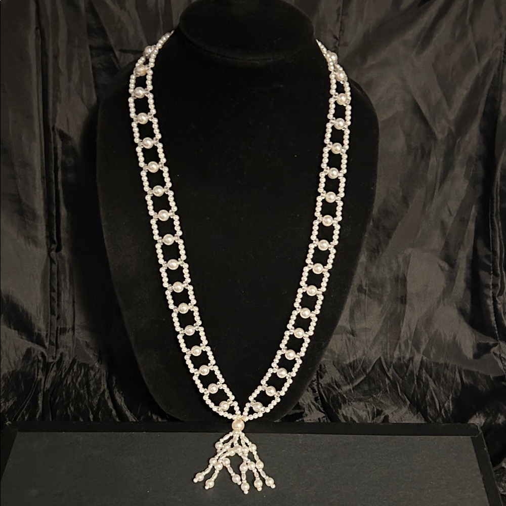 Vintage 50s New Never Wore Faux Beaded Pear Necklace 34” Long
